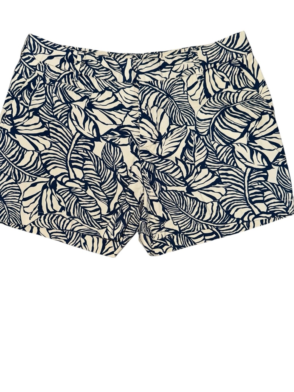 Patagonia Organic Cotton Leaf Print Shorts Women’s Size 8 Blue White Pockets
